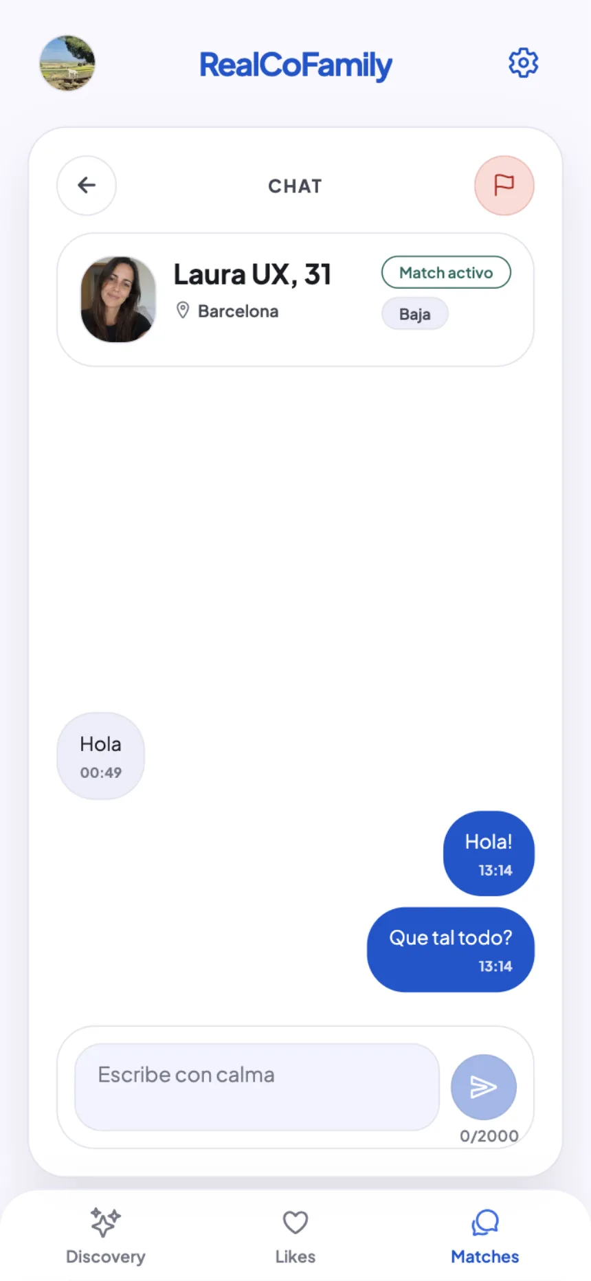 Chat en tiempo real entre perfiles con match
