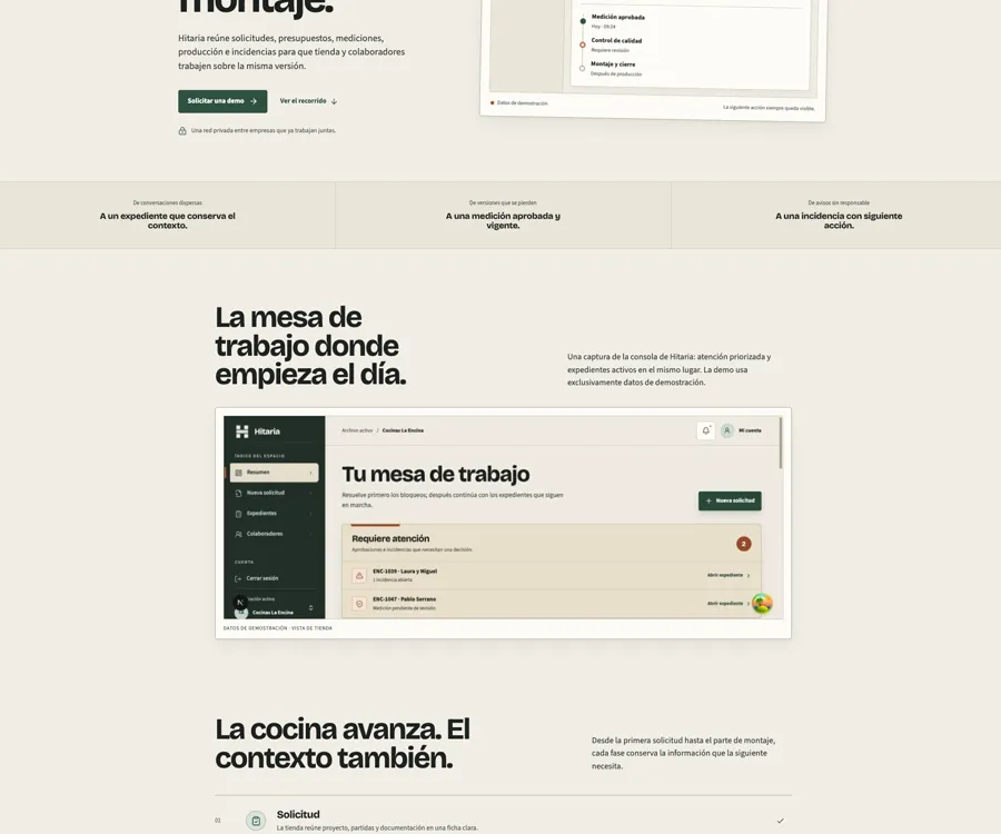 Expediente activo Cocina Roble con siguiente acción y responsables