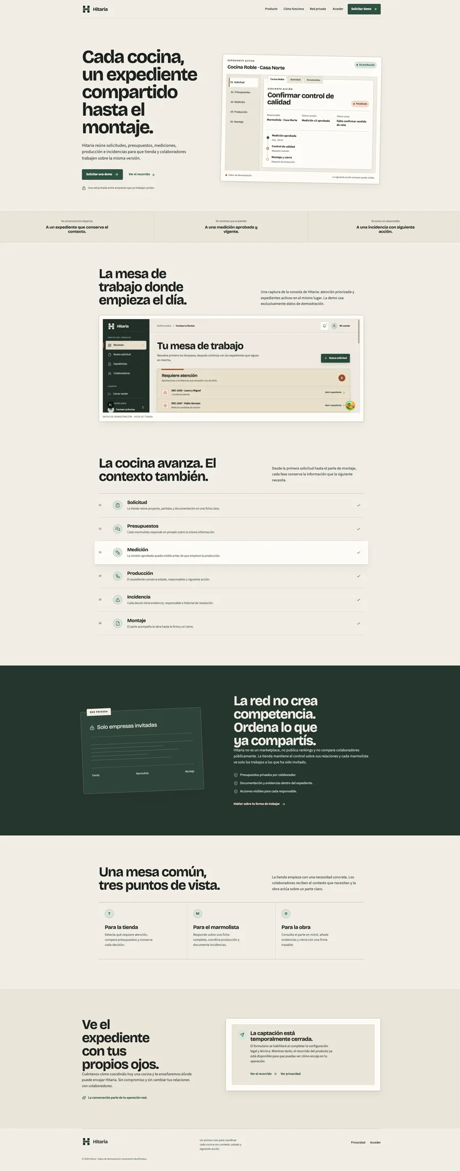 Home completa de Hitaria con expediente activo y fases de cocina
