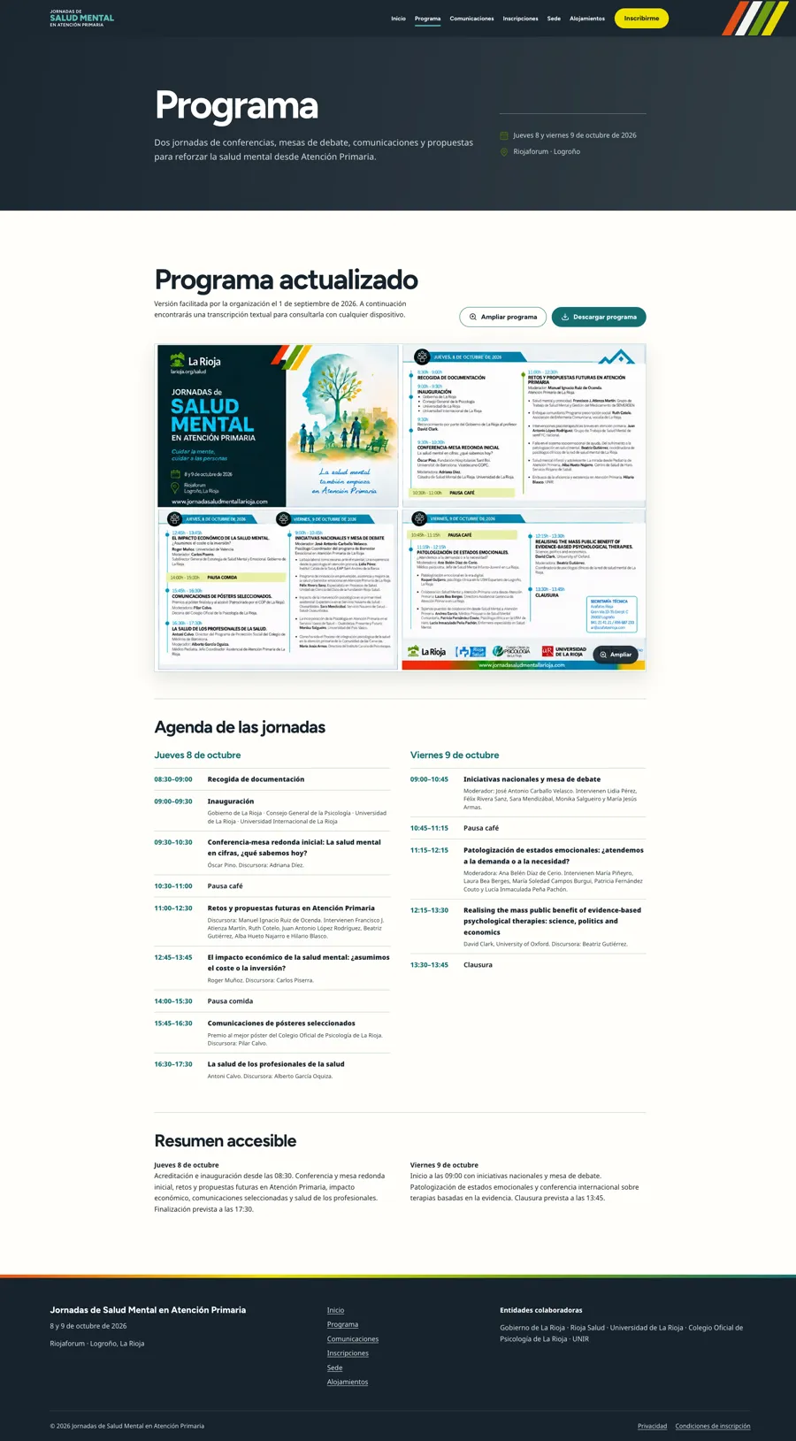 Programa del jueves 8 y viernes 9 de octubre de 2026