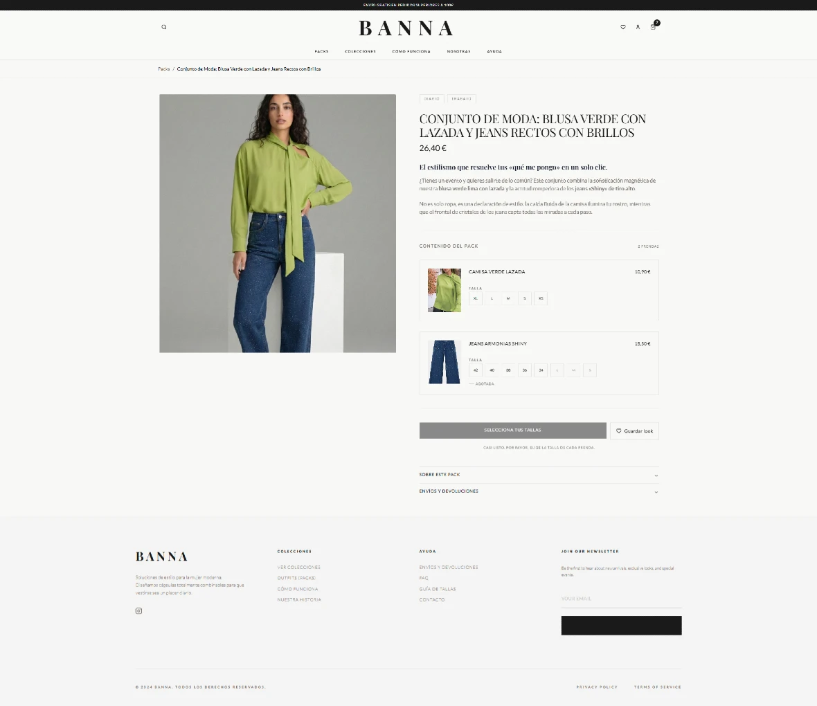 Pagina de producto personalizada en Banna