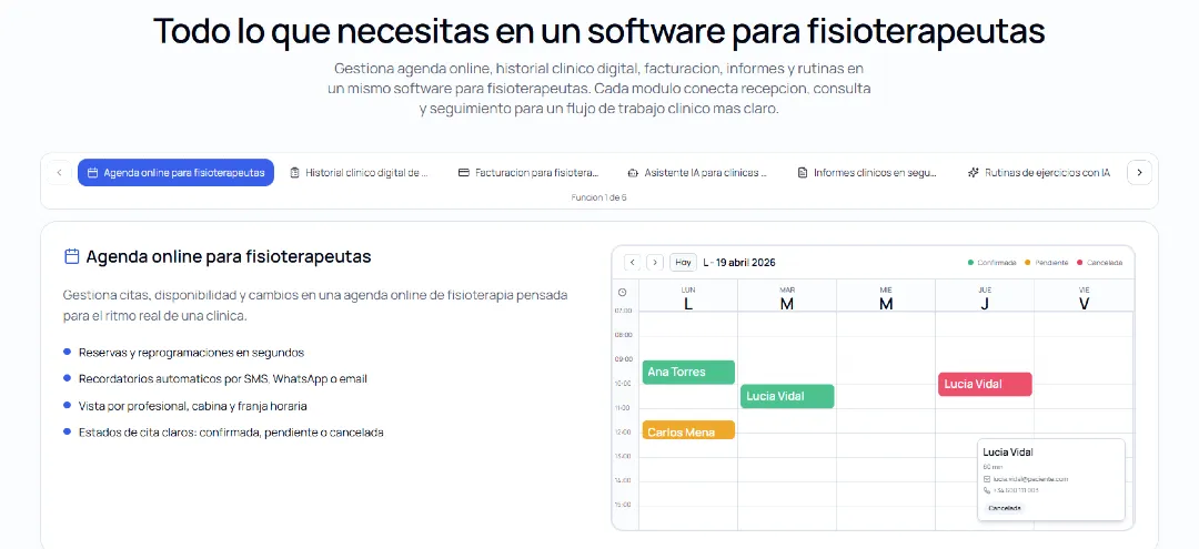 Agenda online multiterapeuta de FisioConsultas